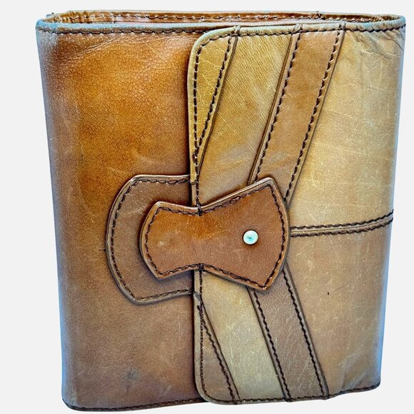 Vtg Franklin Covey Full Grain Leather 6 Ring Planner Butterscotch Tan Magnetic - Picture 1 of 15